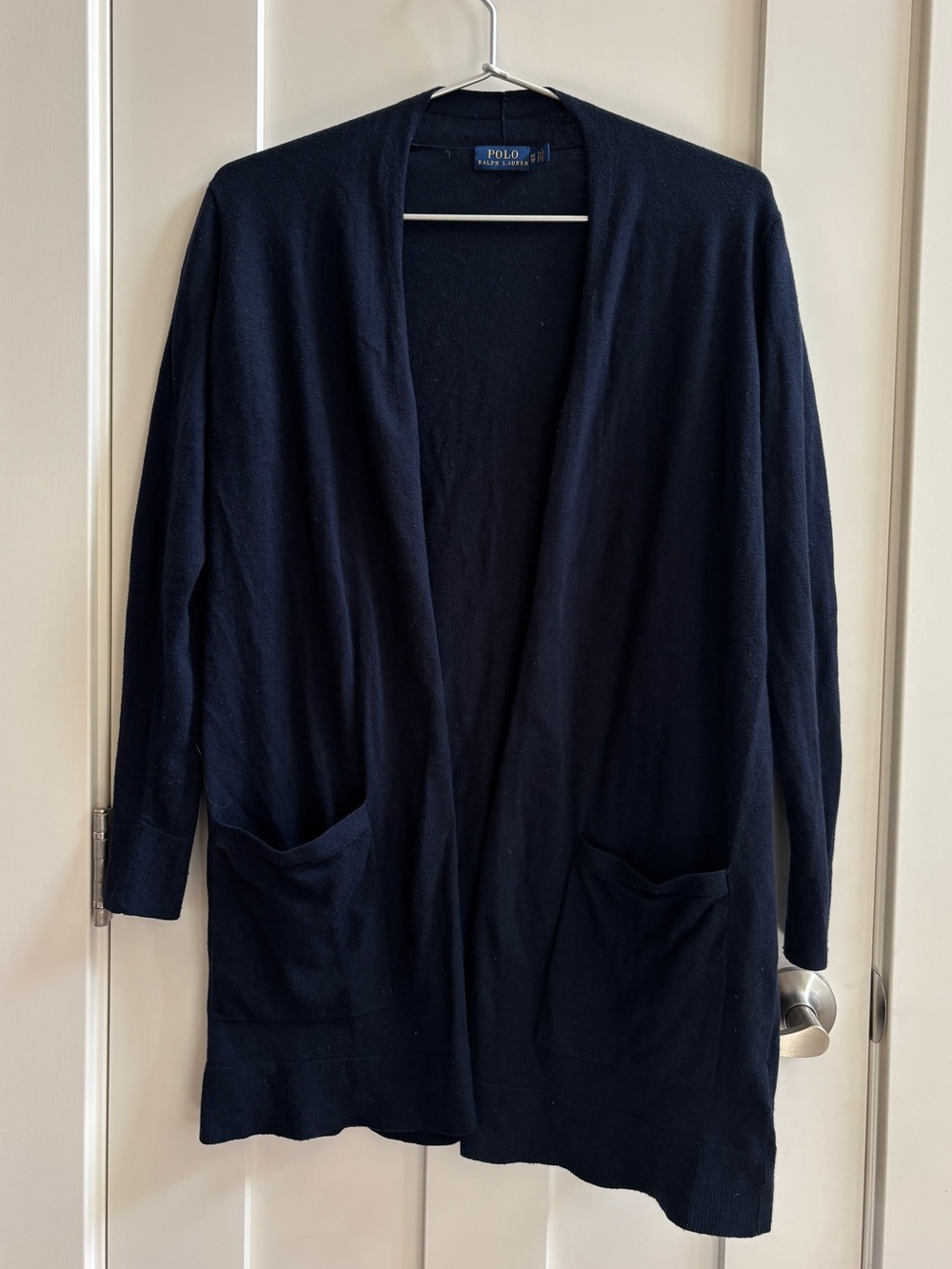 Navy blue Polo Ralph Lauren open-front knit cardigan sweater. Size XS